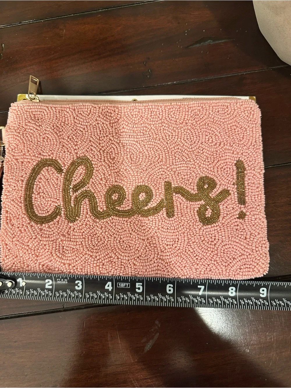 House of Harlow 1960 Pink Beaded Wristlet with Gold Logo Accent